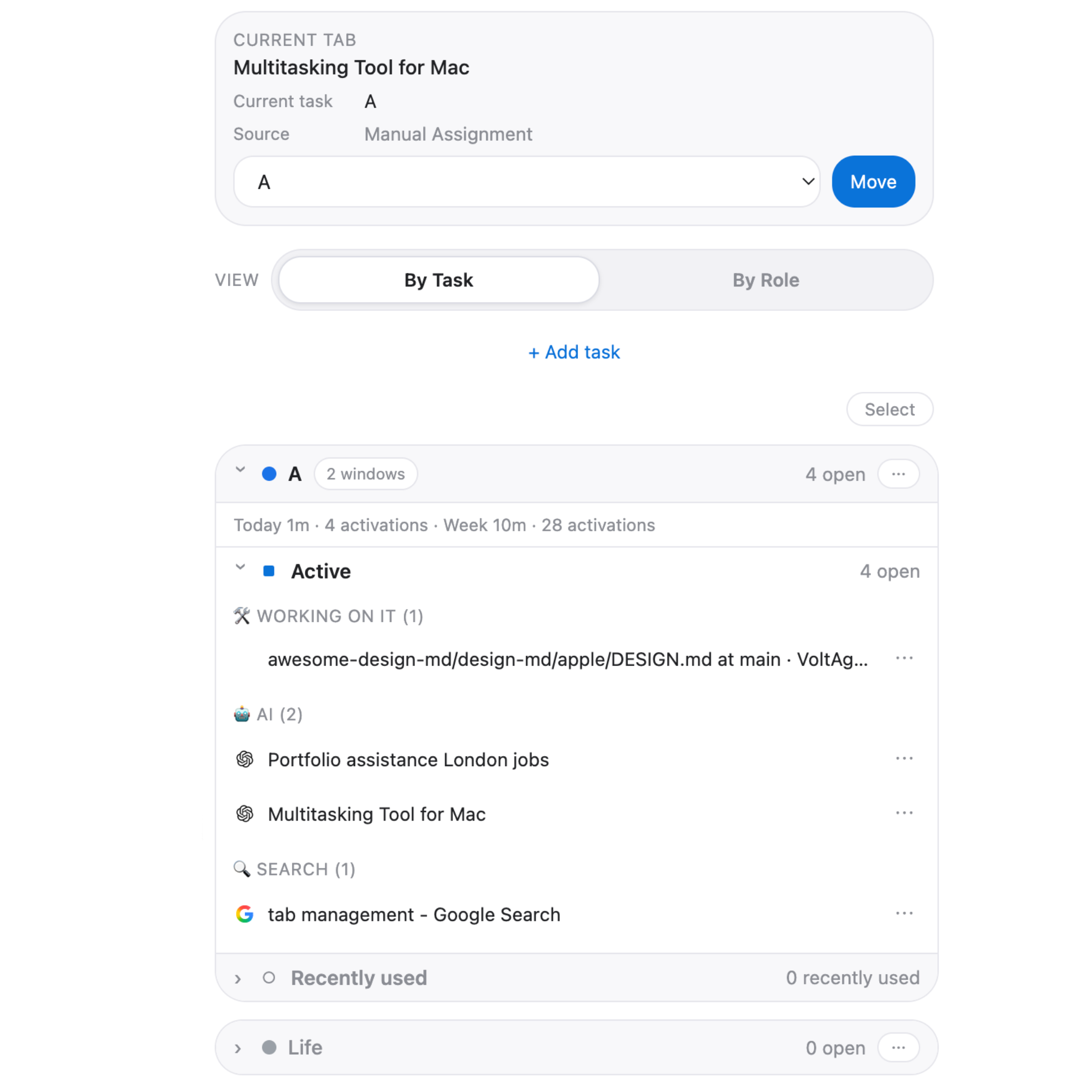 TaskTabs workspace context management