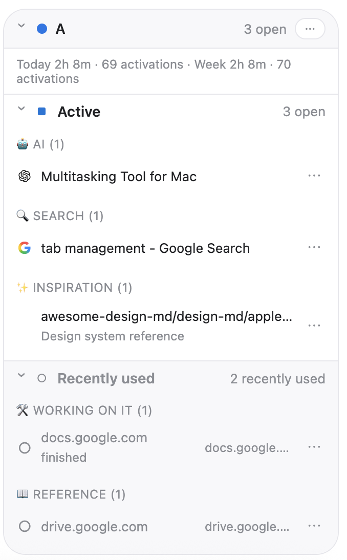 TaskTabs recognition-based retrieval